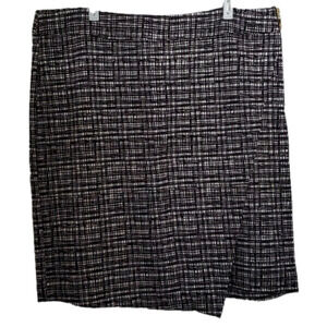 NWOT Anne Klein Black & White Absttact Front Flap Midi Skirt Size 16 Business